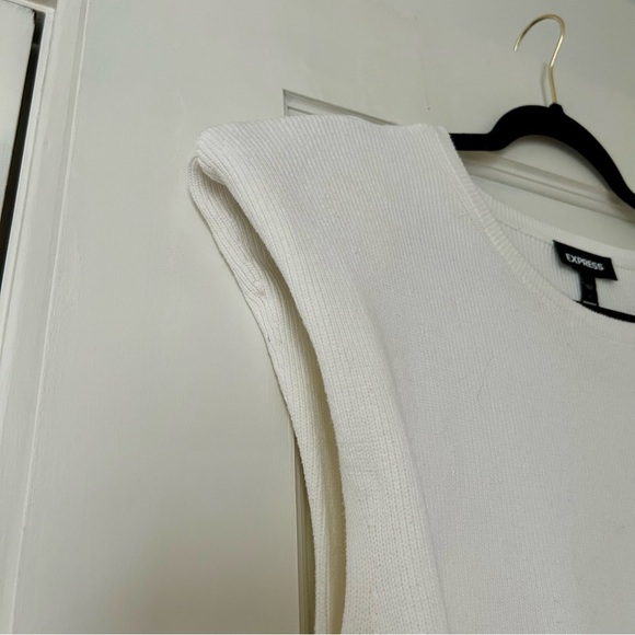 Express Cream White Shoulder Pad Sleeveless Knit Top - Picture 3 of 5